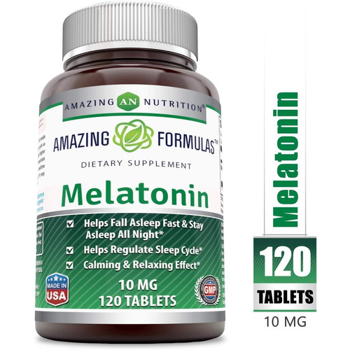 Capsulas Melatonina 10mg Amazing Nutrition Dormir 120u Sabor Sin sabor