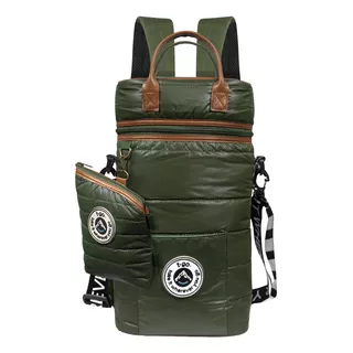 Bolso Matero T-go Mochila Bolso Morral Con Yerbero Matera Porta Termo 1.3 Litros Para Mate Color Verde Detalles En Eco Cuero