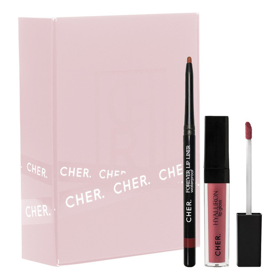 Set Hyaluron Lip Gloss Cher + Delineador De Labios Acabado Brillante Color Labial Rosette Y Delineador Toffee