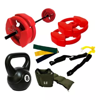 Kit 18kg+rusa 8kg+therabandx3+tobilleras 2kg+trx