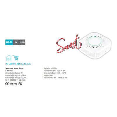 Sensor Smart Undefined De Humo A Bateria 9vdc Wifi Tbcin
