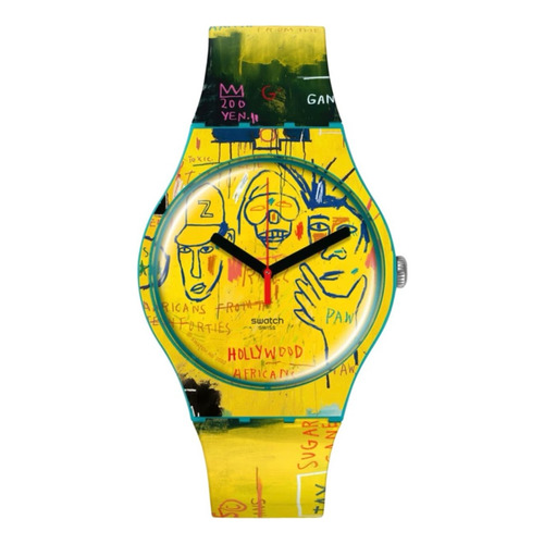 Reloj Swatch Hollywood Africans By Jm Basquiat De Silicona S Color de la malla Amarillo Color del bisel Amarillo Color del fondo Amarillo
