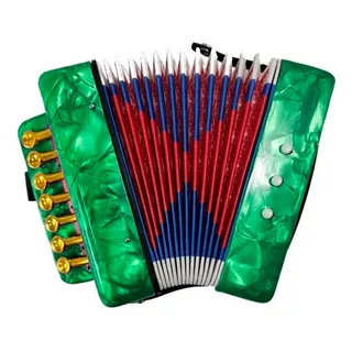 Mini Acordeon Sanfona Infantil 3 Baixos 7 Notas Musicais Cor Verde