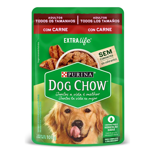 Alimento Dog Chow Salud Visible Sin Colorantes para perro adulto todos los tamaños sabor carne en sobre de 100g