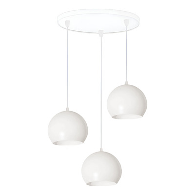 Colgante 3 Luces Bocha 15cm Blanco Base Redonda Apto Led E27 Blanco