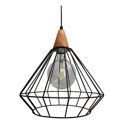Colgante Jaula 1 Luz Vintage Cobre Viejo Y Madera Ecl Cobre Viejo