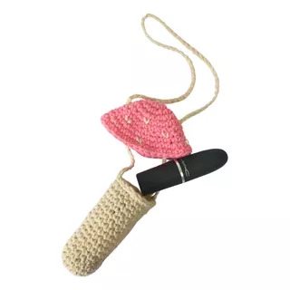 Hongo Crochet Porta Labial Colgante Holder 