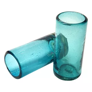 Tequileros Set Juego Artesanal Vidrio Caballito Solido Azul