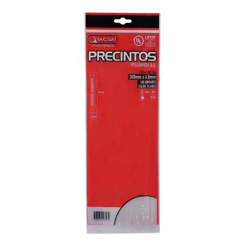 Precintos Prensacable Tacsa 350mm X 4.6mm X 100 Unidades Color Blanco