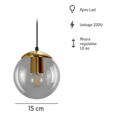 Colgante 3 Luces Globo 15cm Vidrio Transparente Dorado