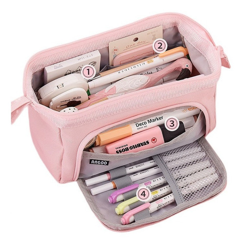 Estuche Para Lápices Gran Capacidad Y Cosméticos Organizador Color Rosa