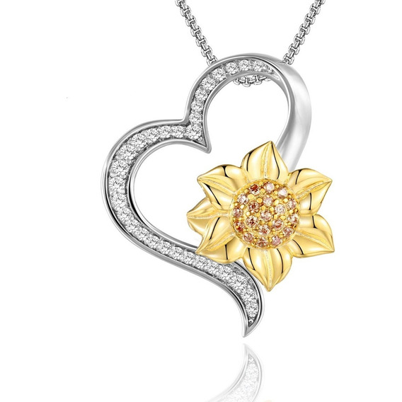 Collar Plata Fina 925 Corazon Asimetrico Girasol Oro 18k