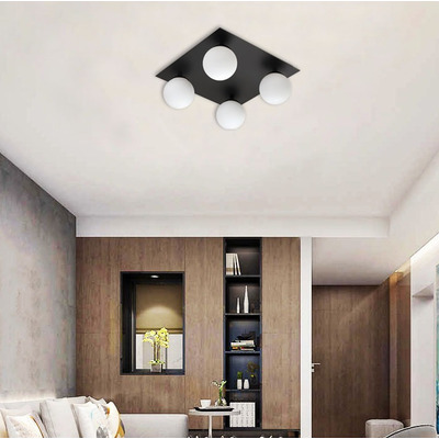 Plafon 4 Luces Elyn Globo Opal Apto G9 Deco Diseño Negro