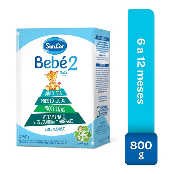 Leche Sancor Bebe 2 (6 A 12m) Polvo 800g (máx 12 Cajas)