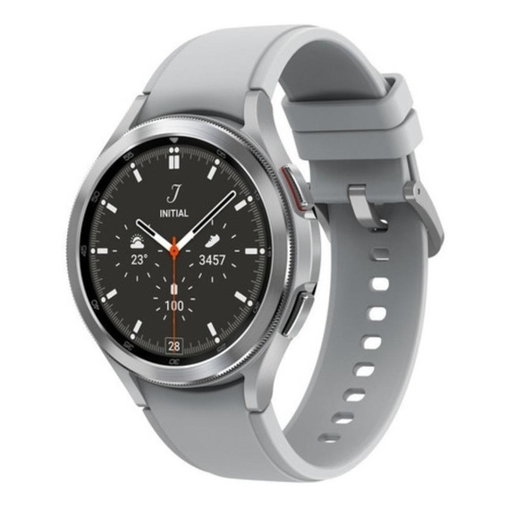 Samsung Galaxy Watch4 Classic (Bluetooth) 1.4" caja 46mm de  acero inoxidable  silver, malla  silver de  fluoroelastómero y bisel  black de  acero inoxidable SM-R890