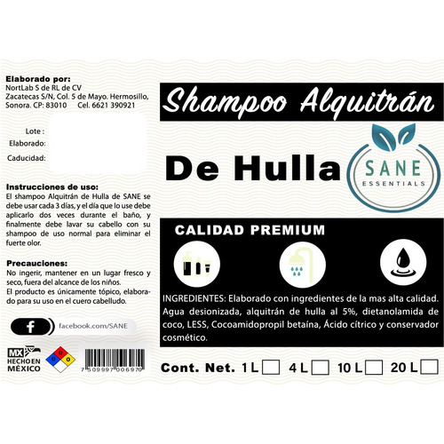  Shampoo Alquitran De Hulla Sane  Anticaspa 1 Lt