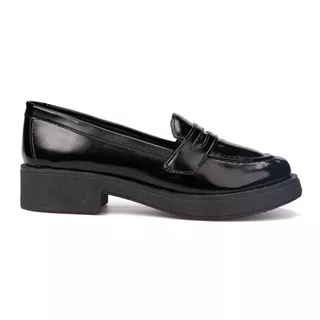 Mocassim Feminino Salto Grosso Tira Vazada Da Moda Elegante