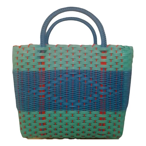 Bolsa Artesanal Tejido Hecho A Mano Plástico Toquilla Color Verde