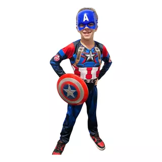 Fantasia Do Capitão America Com Escudo Mascara E Enchimento