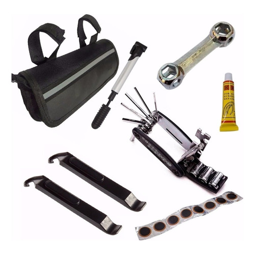 Kit de herramientas de reparación de bicicletas con bomba de neumáticos