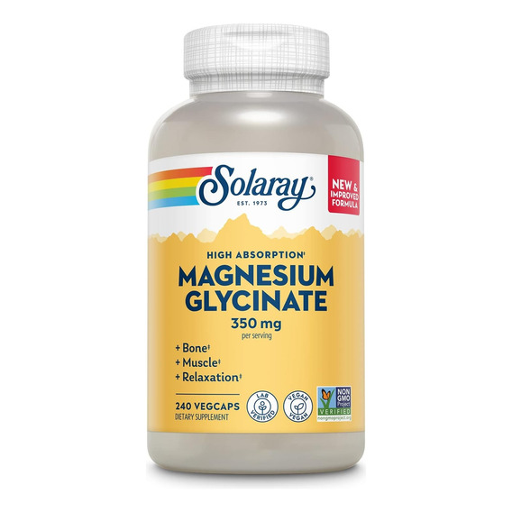 Glicinato De Magnesio 400 Mg Solaray 240 Cápsulas Salud Ósea