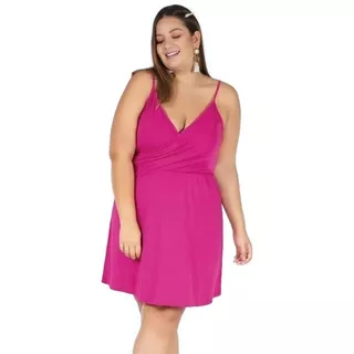 Vestido Plus Size Com Alças Transpassado Azul Poá - 2749827