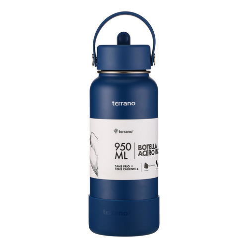 Botella Térmica Terrano 950ml. C/pico. Y Accesorios Color Azul Oscuro