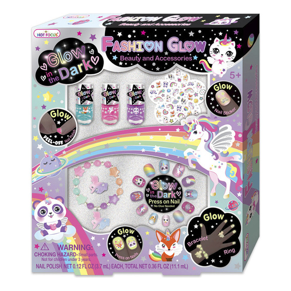 Kit Niñas Glow Dark De Uñas Esmaltes Stickers Anillo Pulsera
