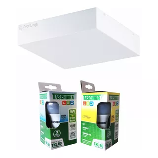 Plafon Acrílico 35x35 Sobrepor Quadrado Luminária +lâmpada9w