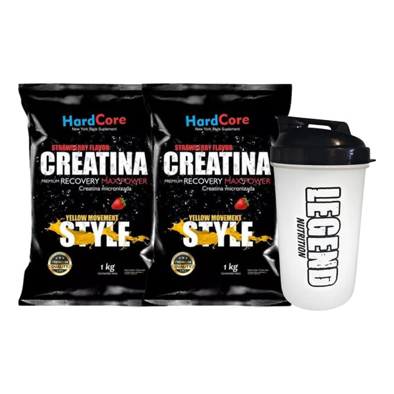 Creatina Hardcore Style Sabor Frutilla 1kg Pack X2 Vaso Shaker Legend 600ml