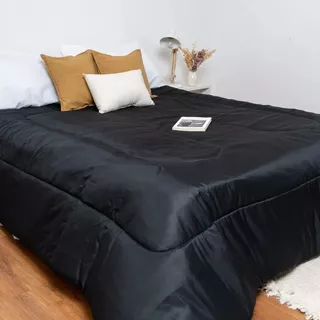 Acolchado Cubre Cama 2 Plazas Cotton Flor - Cosmo´s Hogar Color Negro