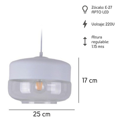 Colgante Cristal Dayan 1 Luz Blanco Moderno Apto Led Cie