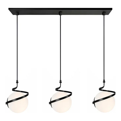  Colgante 3 Luces Helix Negro Globo Opal Apto Led E27 Ld Negro