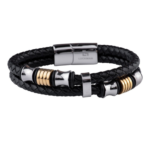 Pulseras Hombre, Brazaletes Cuero Y Acero Inoxidable Luckman