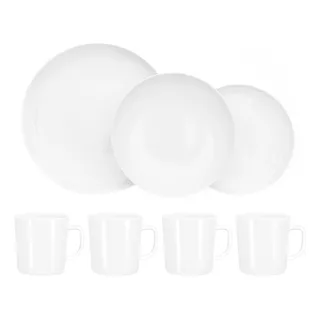 Set De Vajilla 16 Piezas Juego Platos Vidrio Templado Opal Color Blanco Redondo