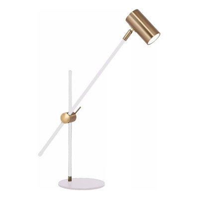 Lampara Velador Mesa Pouly Blanco Dorado Apto Led Deco Lk