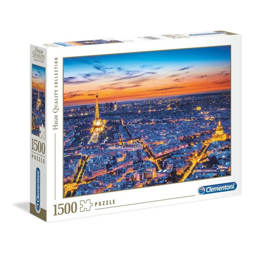 Rompecabezas Vista De Paris De Noche 1500 Pz Clementoni Italia Torre Eiffel Ciudad Francia