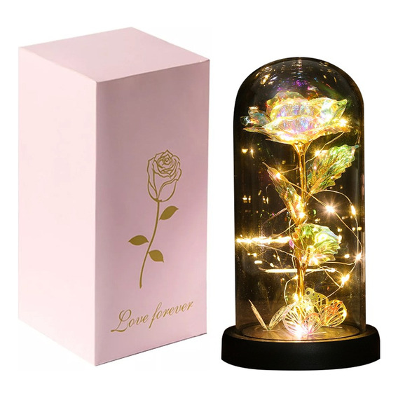 Regalo Perfecto Romántico De Flor De Rosa Eterna Con Luz Led