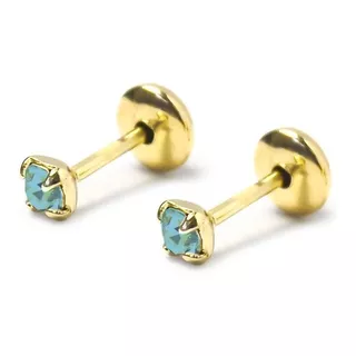 Aros Bebé Circón Celeste 2mm Enchapado Oro 18k