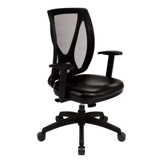 Silla de escritorio Rossi Ejecutiva alma ergonómica  negra con tapizado de cuero sintético y mesh