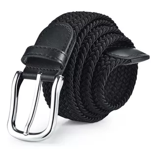 Cinturón Para Hombre Moda Con Tejido Elástico Botón Metálico