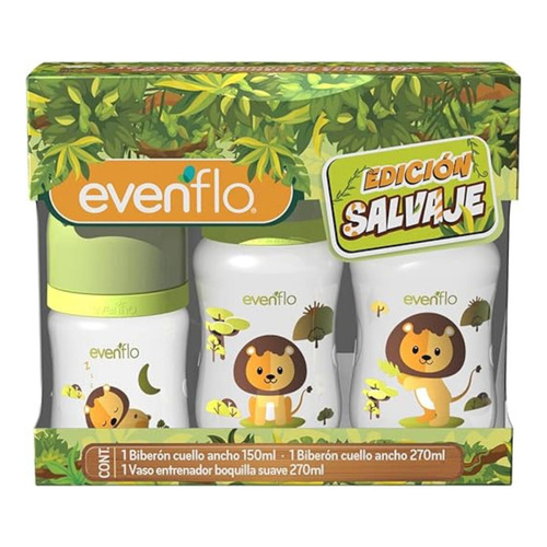 Set 3 Biberón Anticólicos Evenflo Con Vaso Entrenador - Lobo Color Turquesa Salvaje