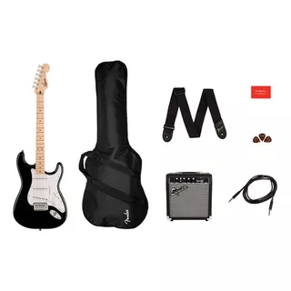Pacote De Guitarra Elétrica Squier Sonic Stratocaster Black, Orientação Para A Mão Direita