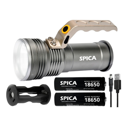 Linterna Táctica Led Spica X100 Batería Recargable Manija Color de la linterna Gris Color de la luz Blanco