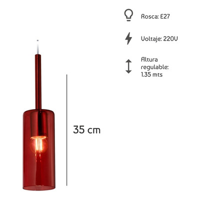 Colgante 1 Luz Tall Rojo Apto Led Vidrio Deco Lk