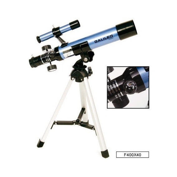 Telescopio Refractor F400x40 Con Trípode Galileo Italy Full Color Azul plateado