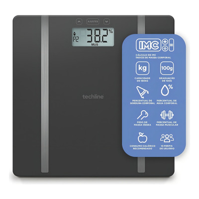 Techline Balança Digital Por Bioimpedância Tec-117 Preta Cor Preto 3v