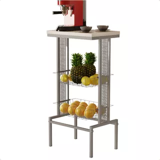 Fruteira Chão Cozinha Multiuso Tampo Mdf Cesta De Frutas Cor Cinza / Mdf Off White