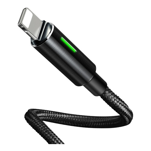 Cable Usb A Lightning Inteligente Con Luz Led Uso Rudo 1.2m Color Negro