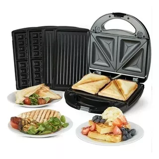 Sandwichera 3 Placas Waflera Grill Sandwichera 3 En 1 Color Plateado